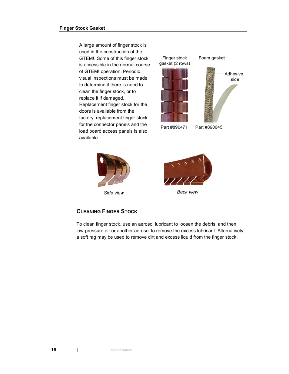 Finger stock gasket, Cleaning finger stock | ETS-Lindgren 5411 GTEM! Test Cell User Manual | Page 16 / 91