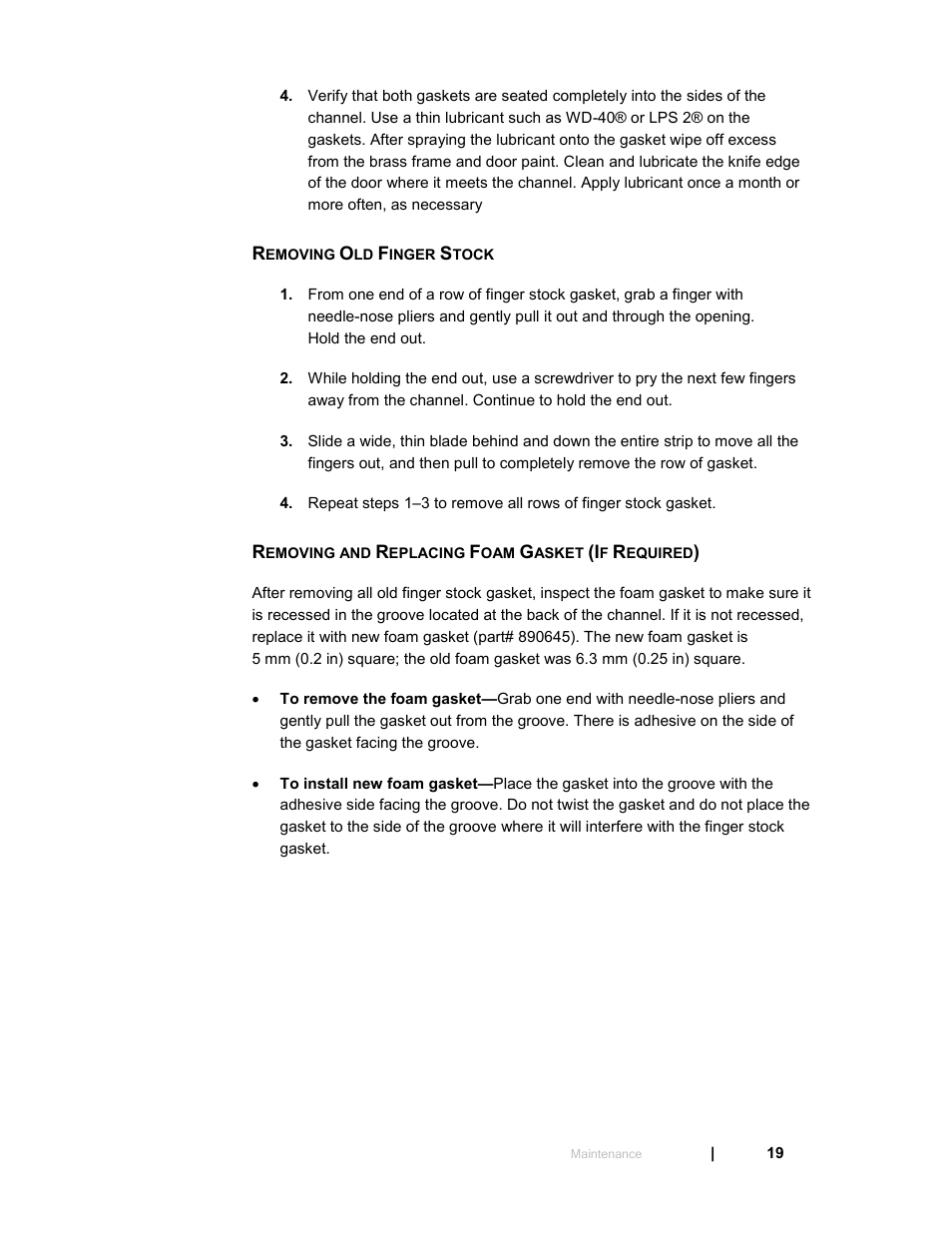 Removing old finger stock, Removing and replacing foam gasket (if required) | ETS-Lindgren 5411 GTEM! Test Cell User Manual | Page 19 / 91