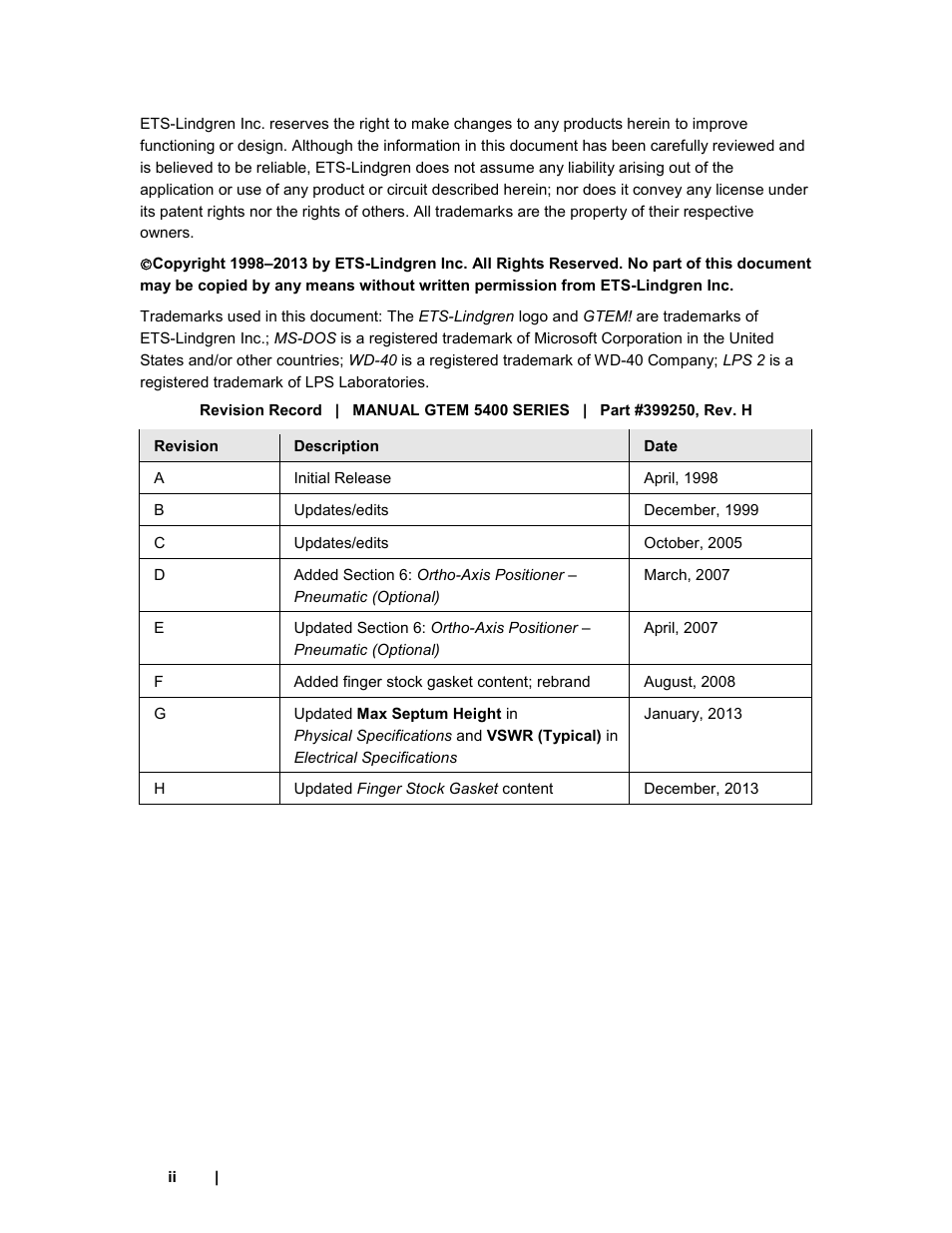 ETS-Lindgren 5411 GTEM! Test Cell User Manual | Page 2 / 91