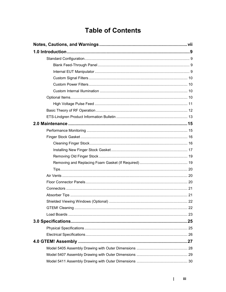 ETS-Lindgren 5411 GTEM! Test Cell User Manual | Page 3 / 91