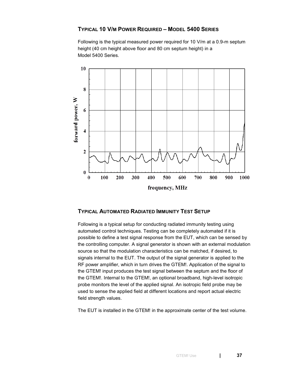 Typical 10 v/m power required – model 5400 series, Typical automated radiated immunity test setup | ETS-Lindgren 5411 GTEM! Test Cell User Manual | Page 37 / 91