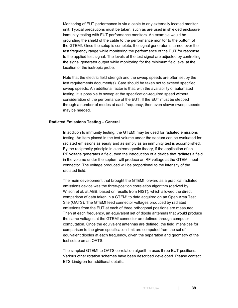Radiated emissions testing – general | ETS-Lindgren 5411 GTEM! Test Cell User Manual | Page 39 / 91