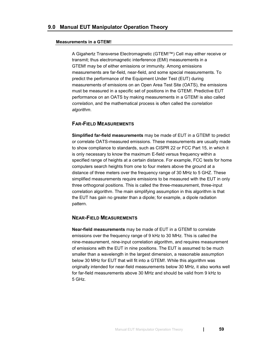 0 manual eut manipulator operation theory, Measurements in a gtem, Far-field measurements | Near-field measurements | ETS-Lindgren 5411 GTEM! Test Cell User Manual | Page 59 / 91