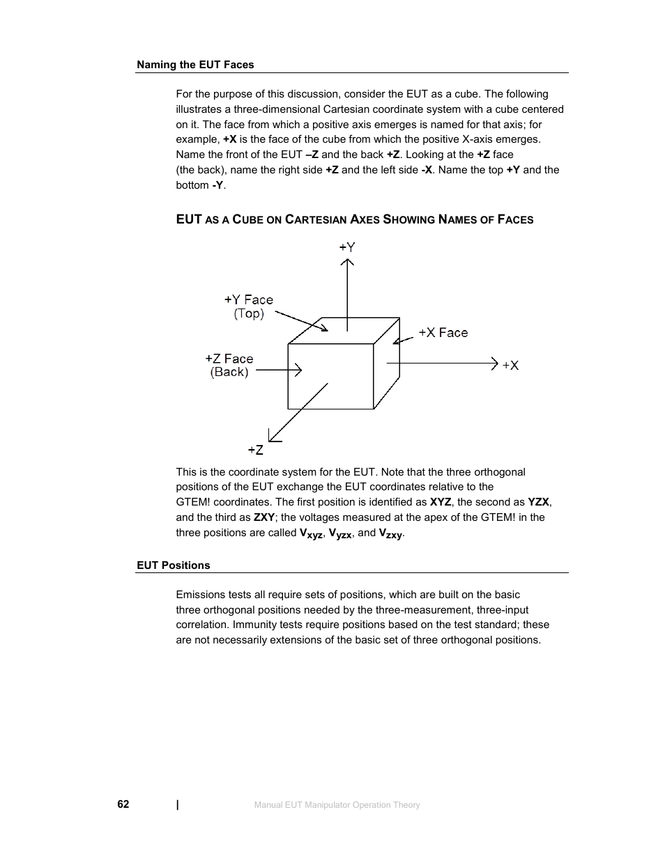 Naming the eut faces, Eut positions | ETS-Lindgren 5411 GTEM! Test Cell User Manual | Page 62 / 91