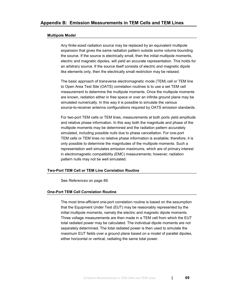 Multipole model, Two-port tem cell or tem line correlation routine, One-port tem cell correlation routine | ETS-Lindgren 5411 GTEM! Test Cell User Manual | Page 69 / 91