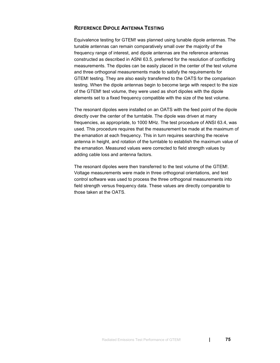 Reference dipole antenna testing | ETS-Lindgren 5411 GTEM! Test Cell User Manual | Page 75 / 91