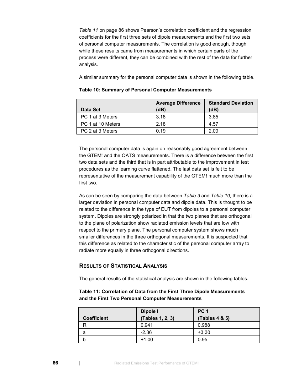 Results of statistical analysis | ETS-Lindgren 5411 GTEM! Test Cell User Manual | Page 86 / 91