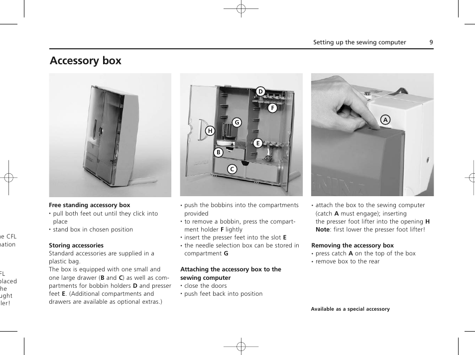 Accessory box | Bernina ACTIVA 135 S User Manual | Page 10 / 73