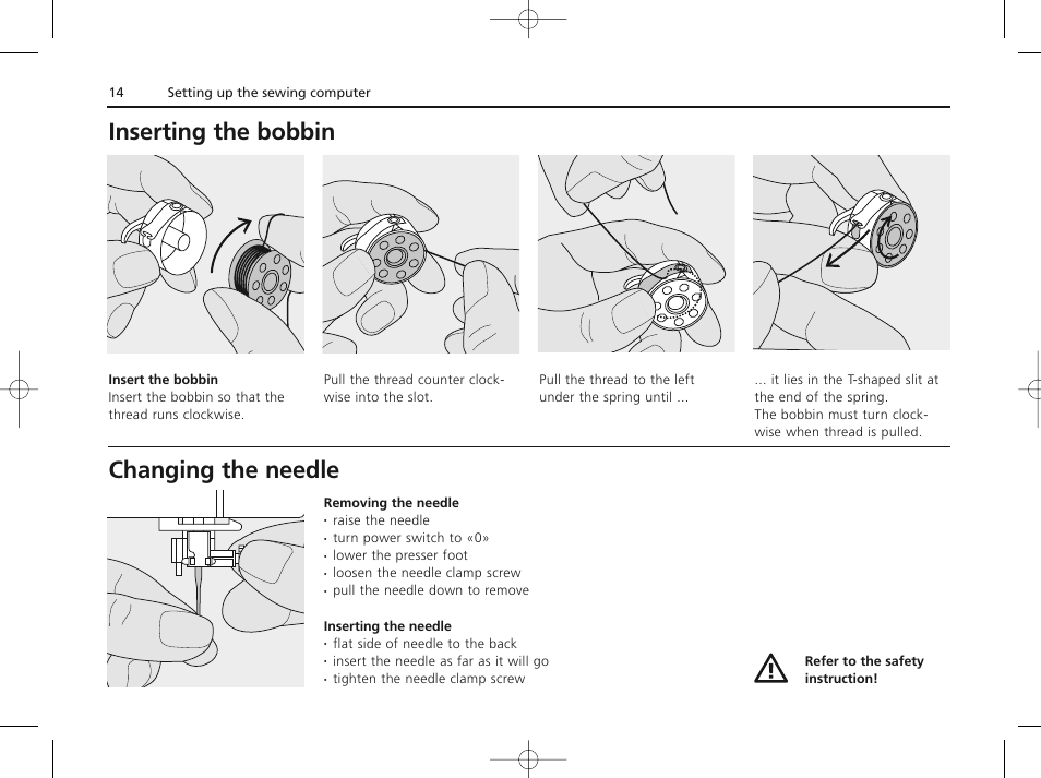 Inserting the bobbin, Changing the needle | Bernina ACTIVA 135 S User Manual | Page 15 / 73