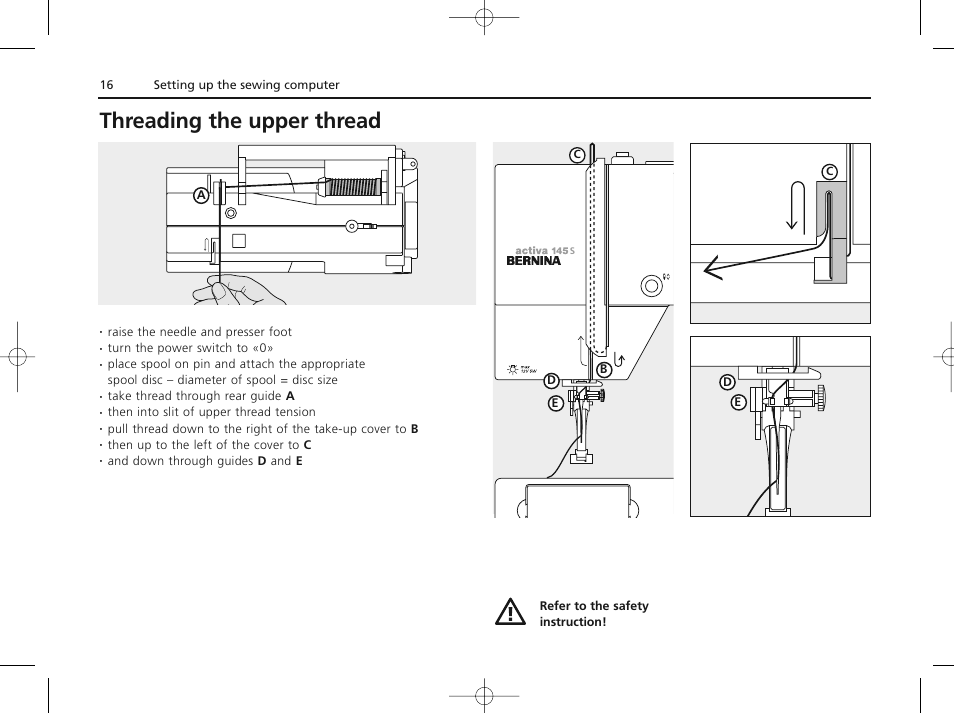 Threading the upper thread | Bernina ACTIVA 135 S User Manual | Page 17 / 73