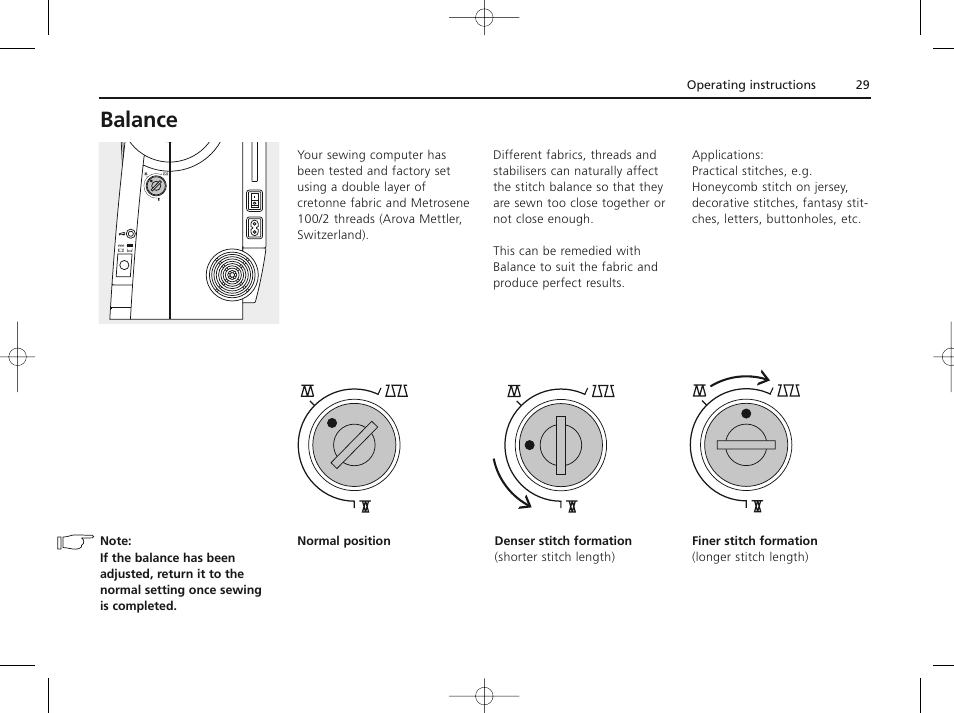 Balance | Bernina ACTIVA 135 S User Manual | Page 30 / 73