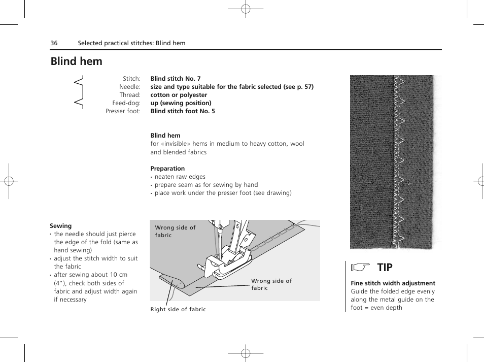 Blind hem | Bernina ACTIVA 135 S User Manual | Page 37 / 73