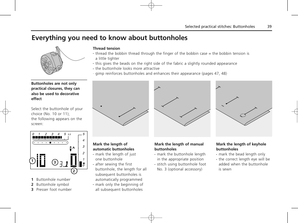 Everything you need to know about buttonholes | Bernina ACTIVA 135 S User Manual | Page 40 / 73