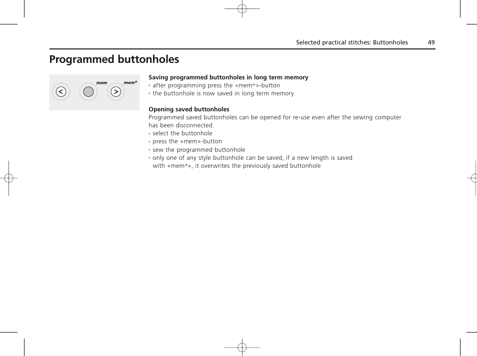 Programmed buttonholes | Bernina ACTIVA 135 S User Manual | Page 50 / 73