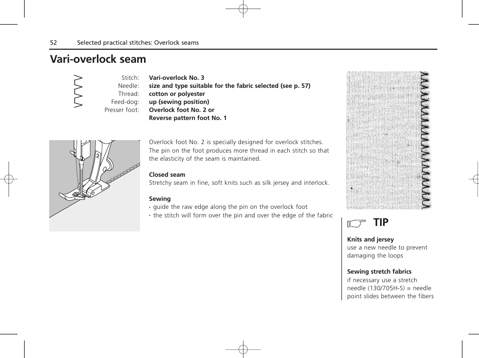 Vari-overlock seam | Bernina ACTIVA 135 S User Manual | Page 53 / 73