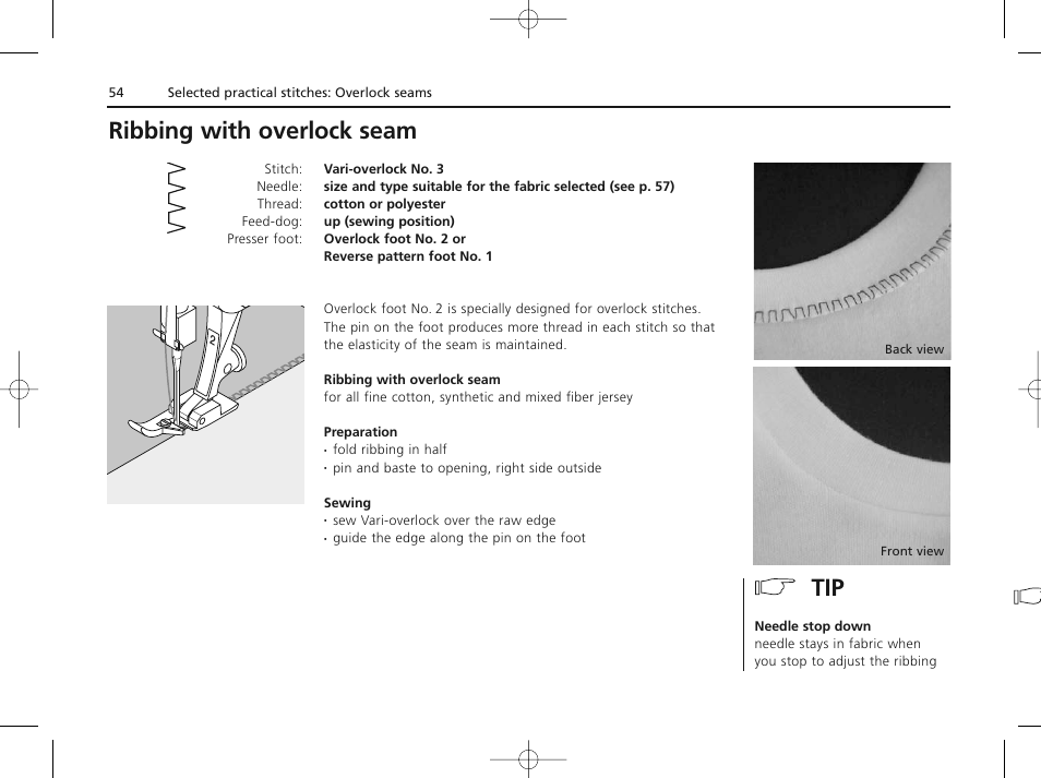 Ribbing with overlock seam | Bernina ACTIVA 135 S User Manual | Page 55 / 73