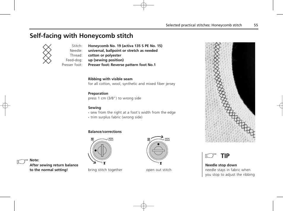 Self-facing with honeycomb stitch | Bernina ACTIVA 135 S User Manual | Page 56 / 73