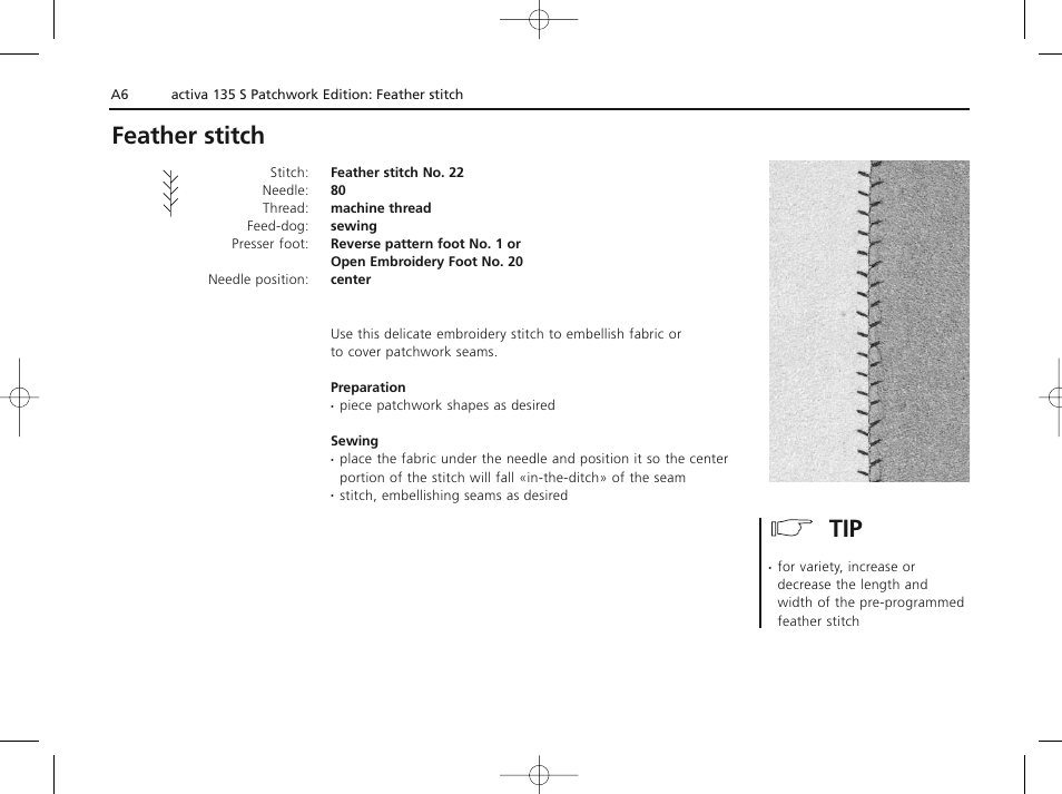 Feather stitch | Bernina ACTIVA 135 S User Manual | Page 73 / 73