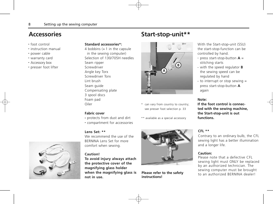 Accessories start-stop-unit | Bernina ACTIVA 135 S User Manual | Page 9 / 73