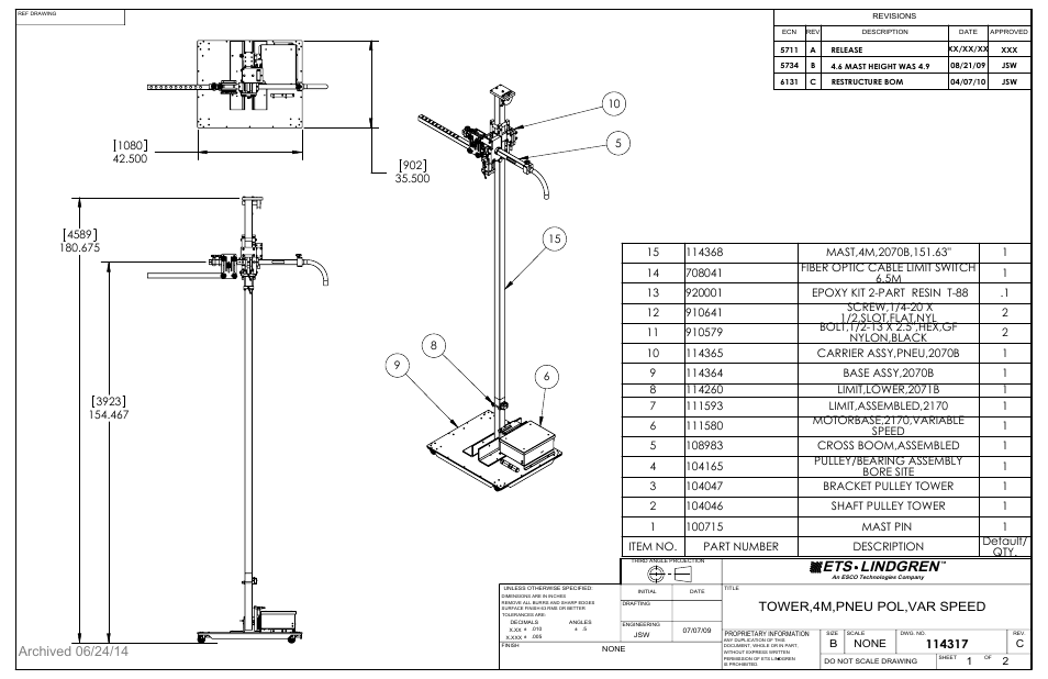 Ets lindgren, Tower,4m,pneu pol,var speed | ETS-Lindgren 2071B Antenna Positioning Tower (Archived) User Manual | Page 50 / 65