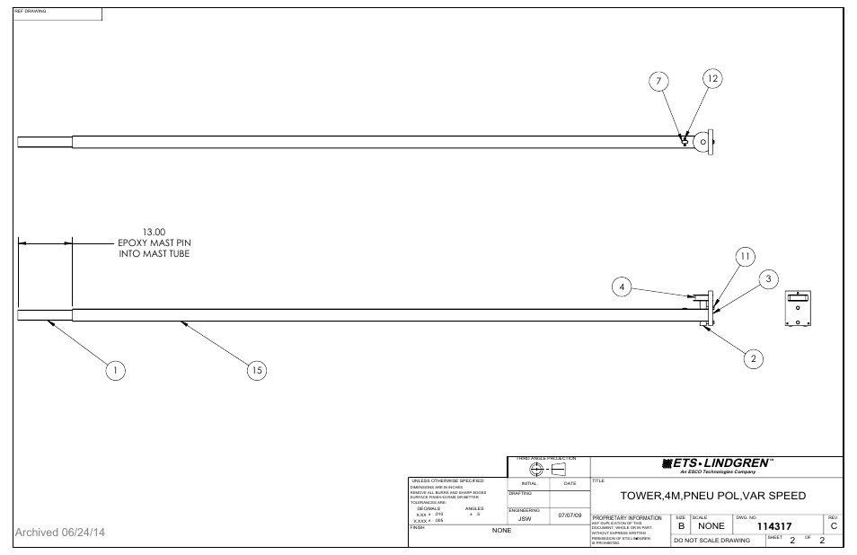 Ets lindgren, Tower,4m,pneu pol,var speed, None | C2 2 | ETS-Lindgren 2071B Antenna Positioning Tower (Archived) User Manual | Page 51 / 65