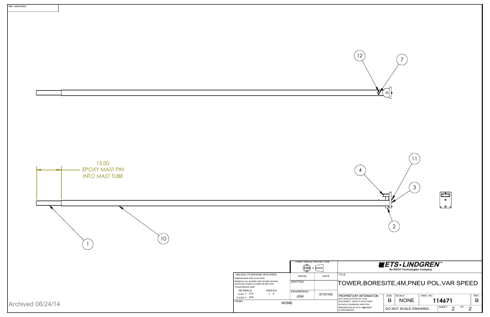 Ets lindgren, Tower,boresite,4m,pneu pol,var speed, None | B2 2 | ETS-Lindgren 2071B Antenna Positioning Tower (Archived) User Manual | Page 56 / 65