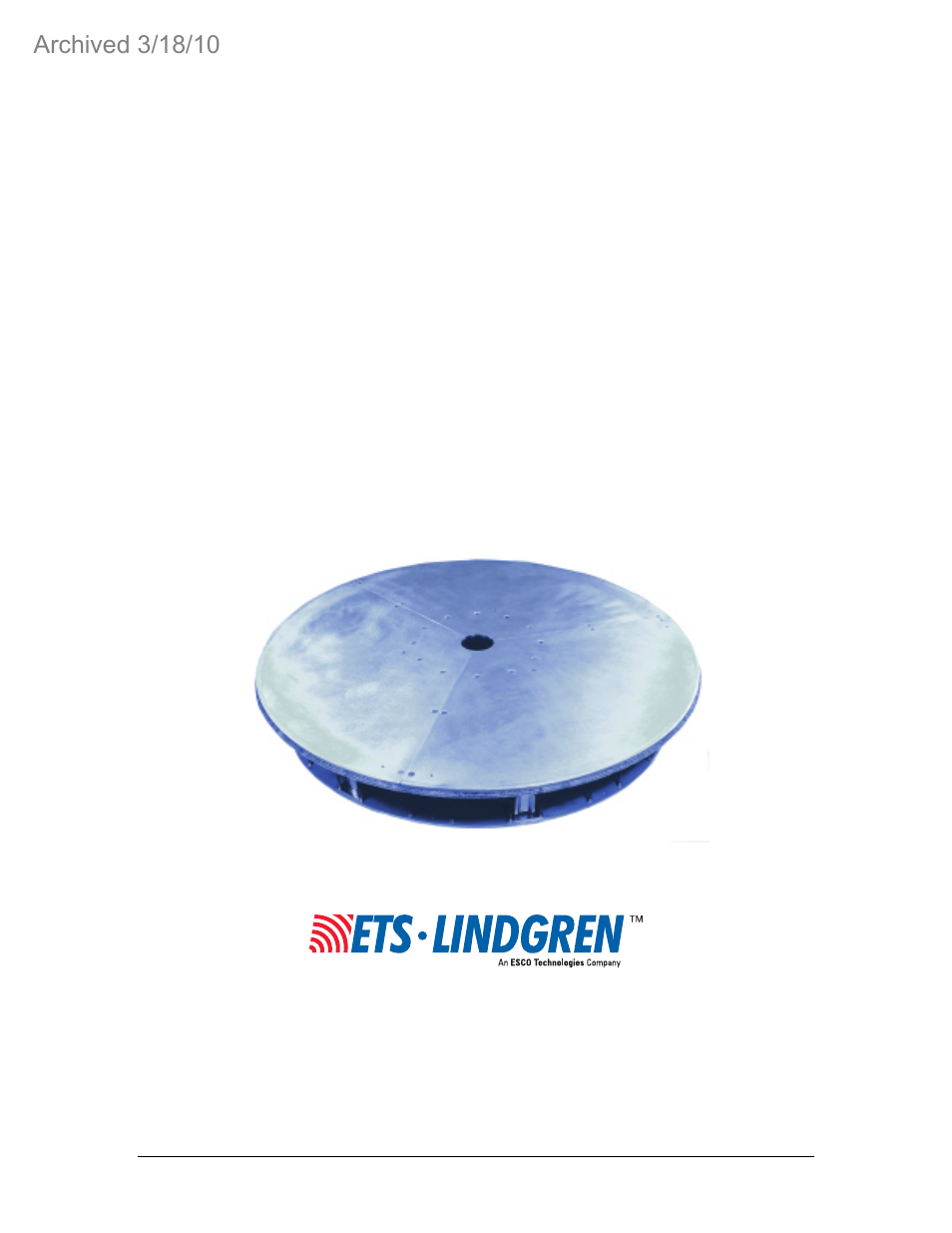 ETS-Lindgren 2087 Electric Powered Turntable 2 & 3 Meter Models (Archived) User Manual | 34 pages