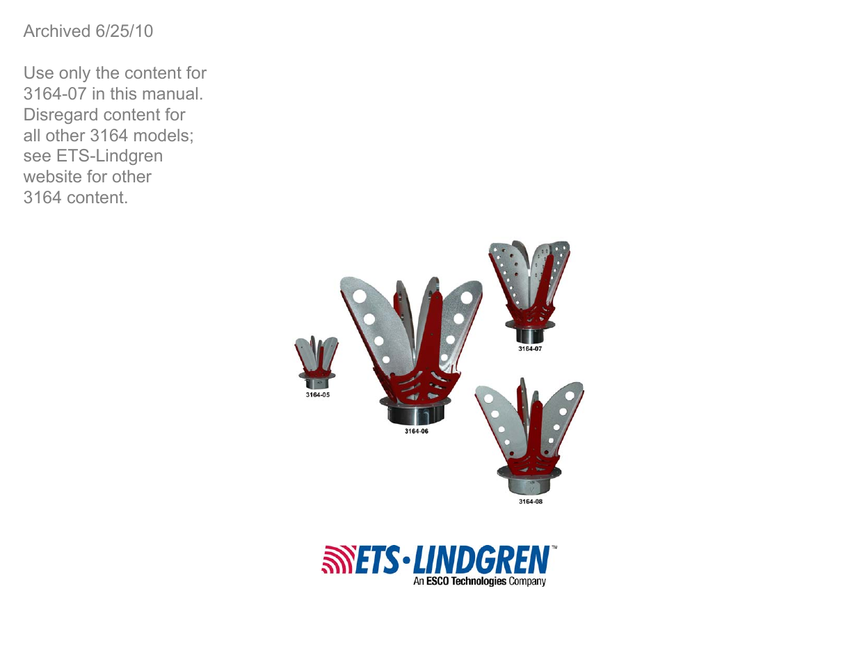 ETS-Lindgren 3164-07 Open-Boundary Quad-Ridged Horn (Archived) User Manual | 80 pages