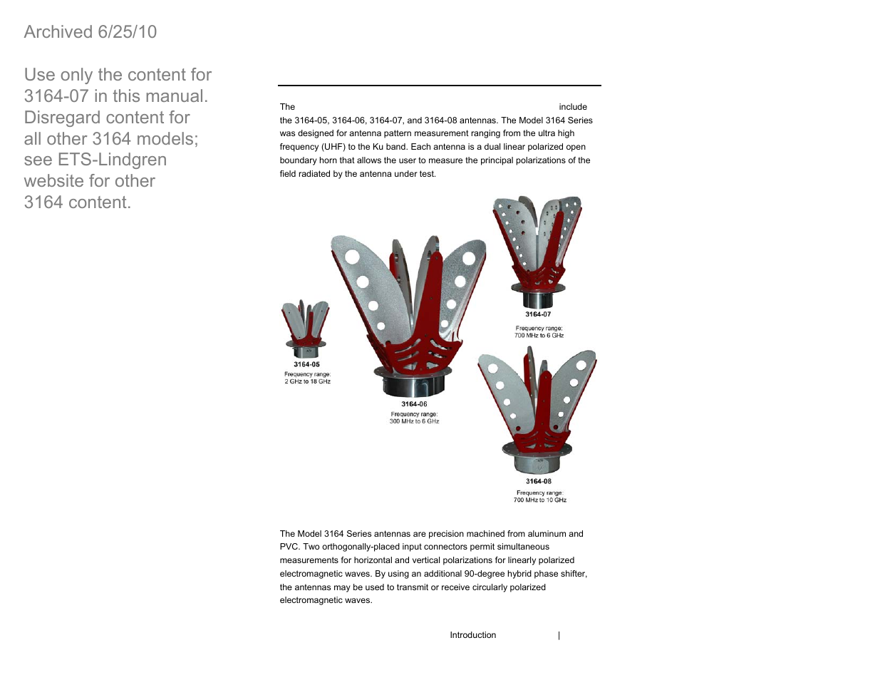 0 introduction | ETS-Lindgren 3164-07 Open-Boundary Quad-Ridged Horn (Archived) User Manual | Page 11 / 80
