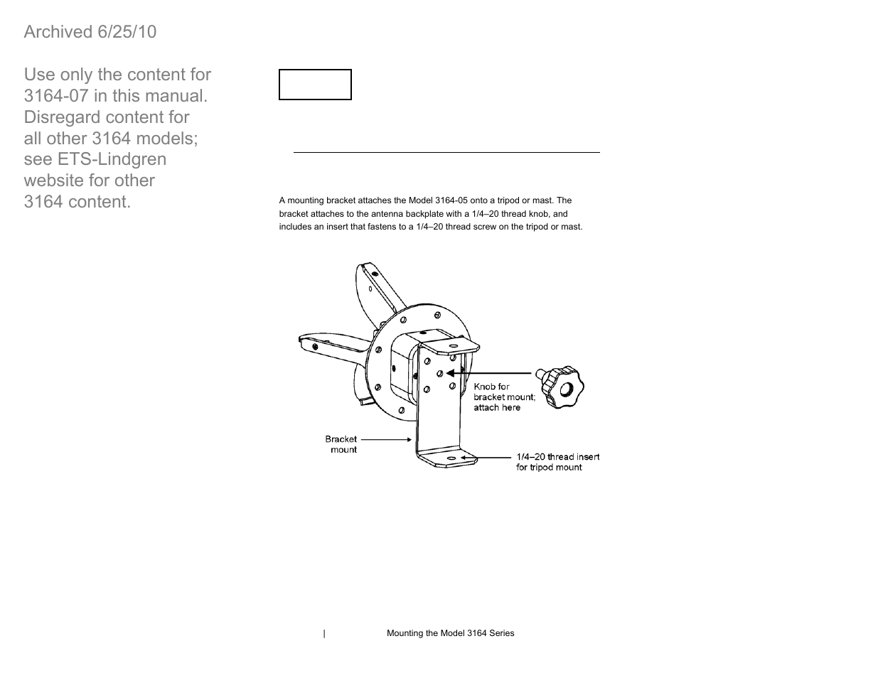 Mounting illustrations for model 316405, Mounting illustrations for model 3164-05 | ETS-Lindgren 3164-07 Open-Boundary Quad-Ridged Horn (Archived) User Manual | Page 20 / 80
