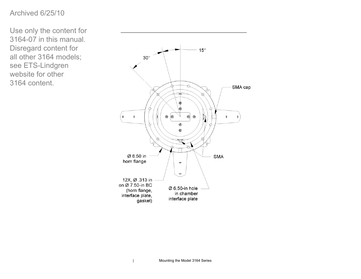 Chamber wall mount illustrations for model 3164-08 | ETS-Lindgren 3164-07 Open-Boundary Quad-Ridged Horn (Archived) User Manual | Page 28 / 80