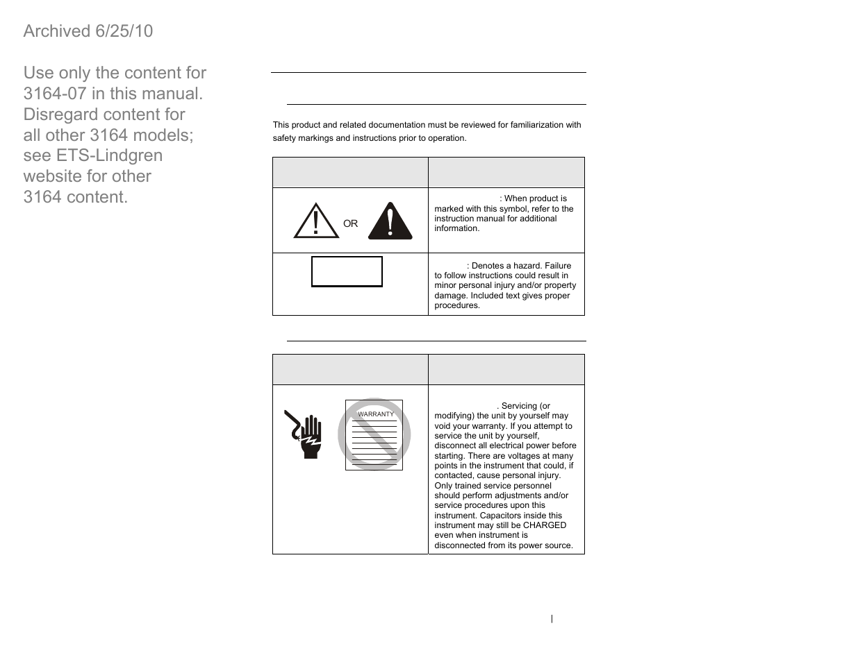 Safety and regulatory information, Safety symbol definitions, General safety considerations | ETS-Lindgren 3164-07 Open-Boundary Quad-Ridged Horn (Archived) User Manual | Page 5 / 80