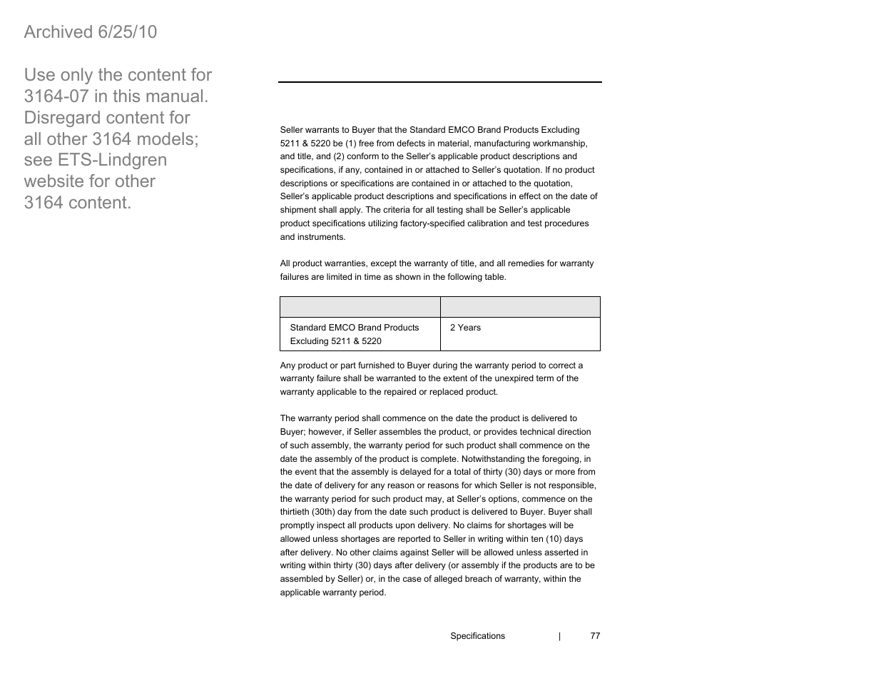 Appendix a: warranty | ETS-Lindgren 3164-07 Open-Boundary Quad-Ridged Horn (Archived) User Manual | Page 77 / 80