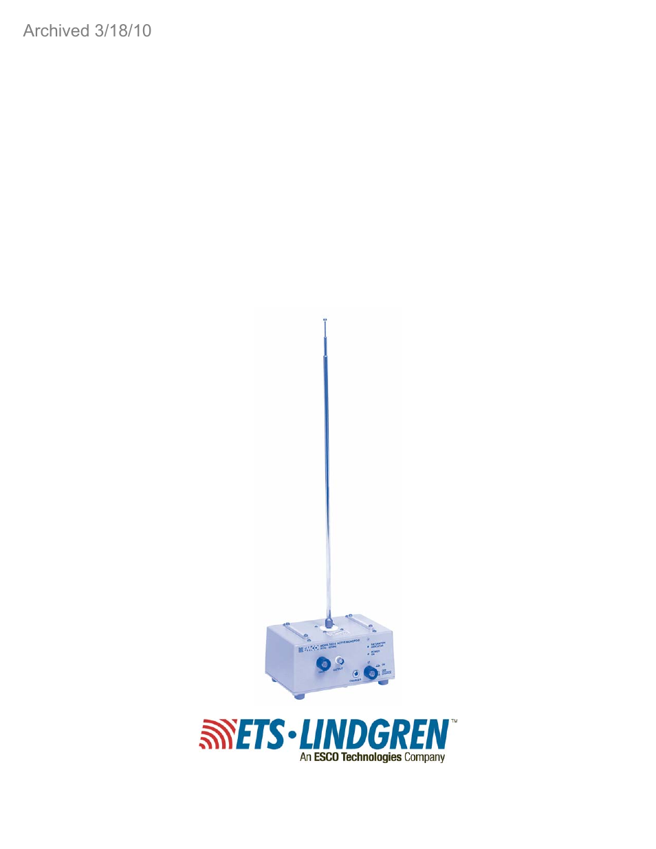 ETS-Lindgren 3301B Active Rod & Field Antenna (Archived) User Manual | 56 pages