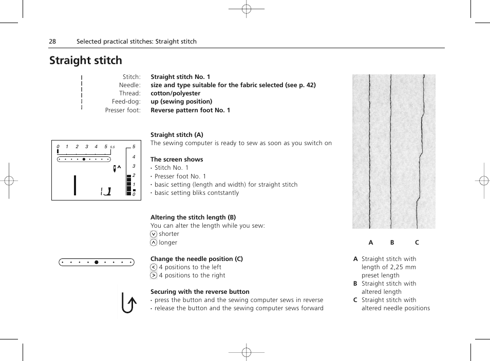 Straight stitch | Bernina Sewing Machine User Manual | Page 28 / 52