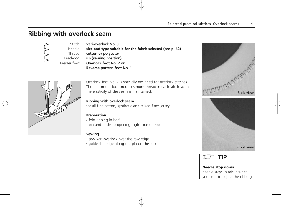 Ribbing with overlock seam | Bernina Sewing Machine User Manual | Page 41 / 52