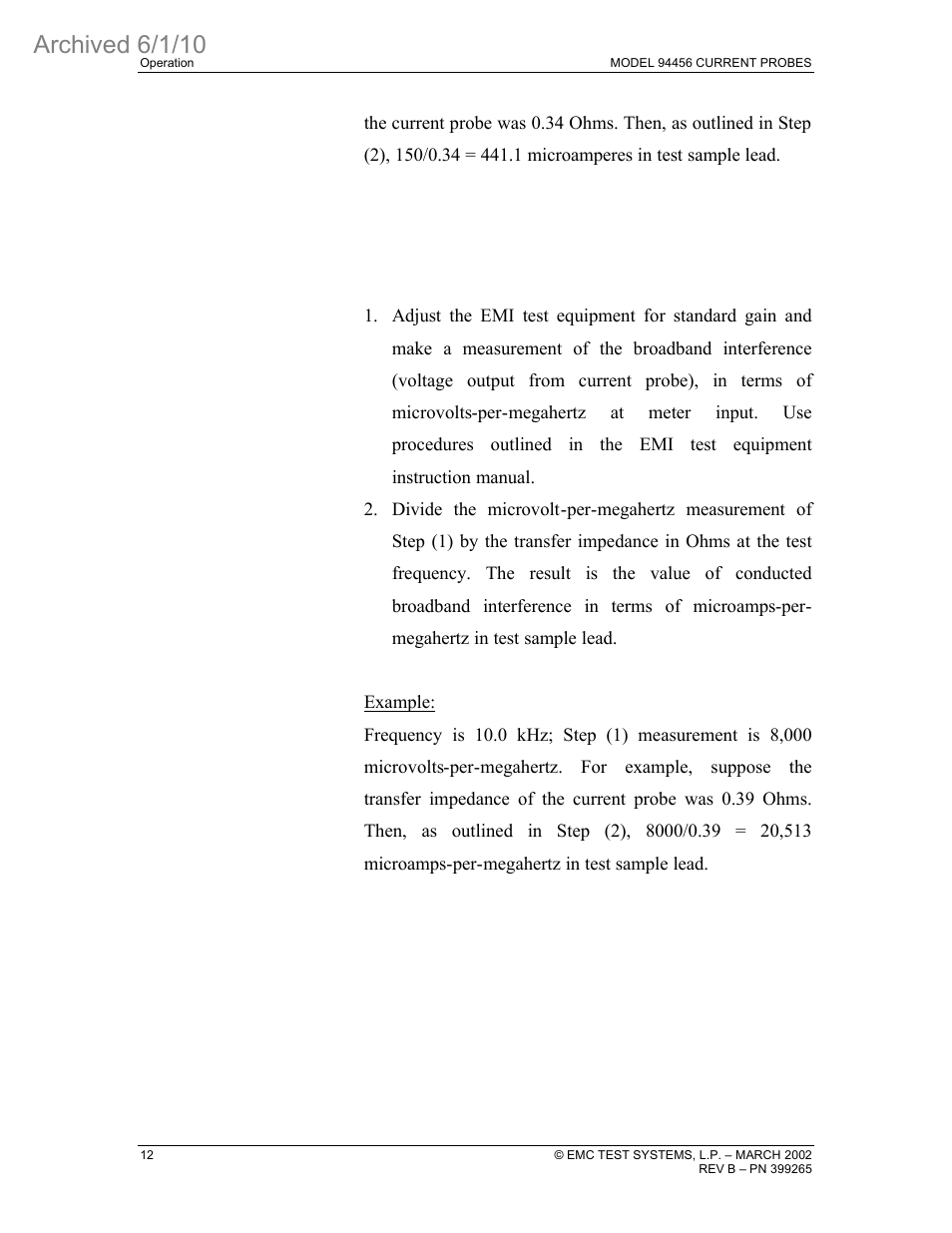 Archived 6/1/10 | ETS-Lindgren 94456 Current Probe (Archived) User Manual | Page 16 / 20