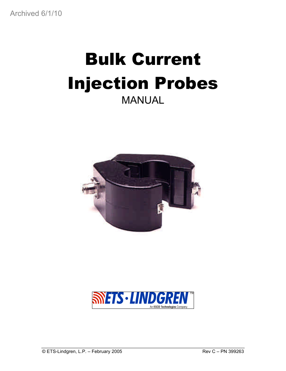 ETS-Lindgren 95252-1 Bulk Current Injection Probes (Archived) User Manual | 22 pages