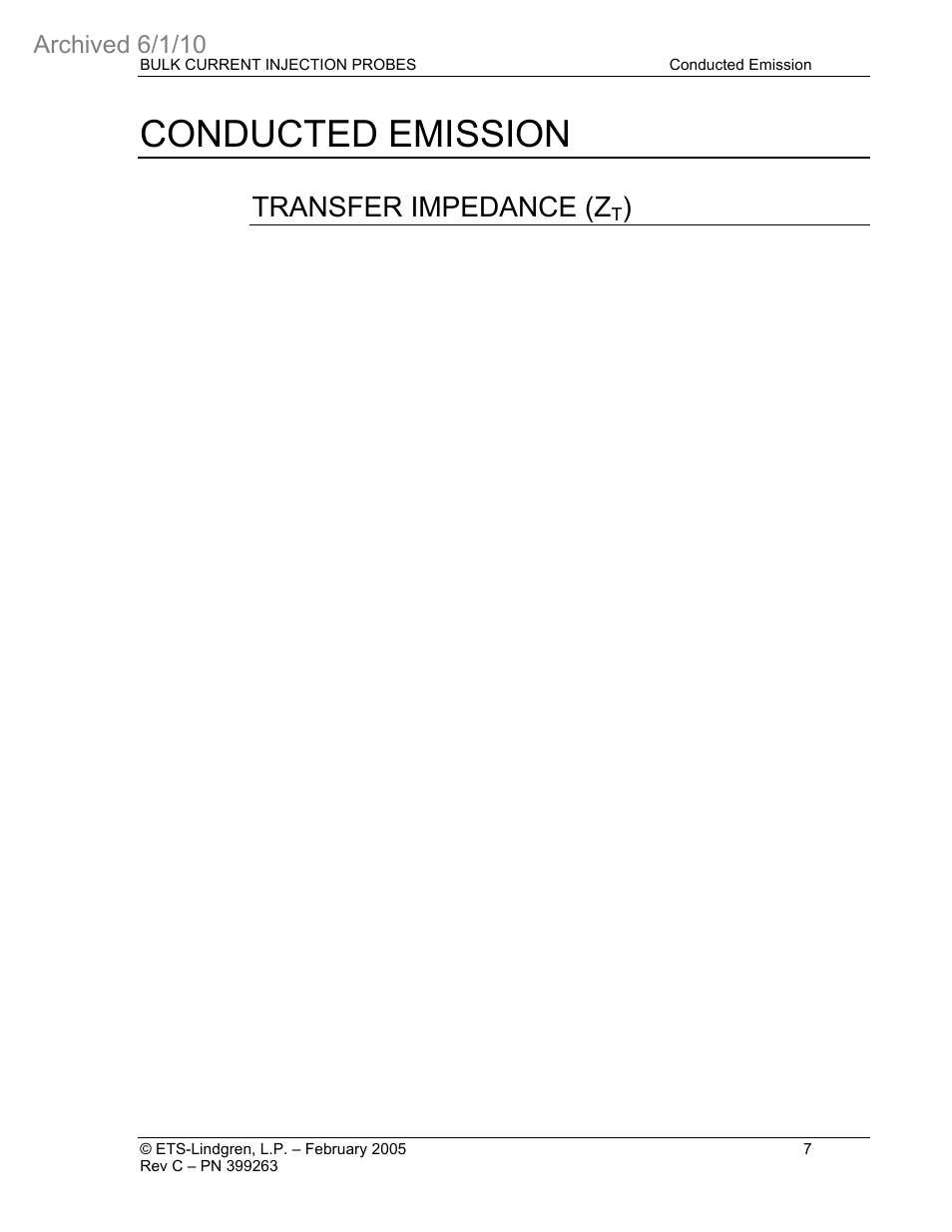 Conducted emission, Transfer impedance (z, Archived 6/1/10 | ETS-Lindgren 95252-1 Bulk Current Injection Probes (Archived) User Manual | Page 11 / 22