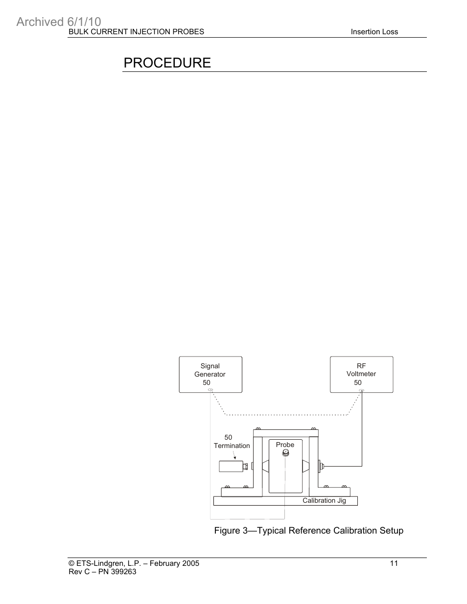 Procedure, Archived 6/1/10 | ETS-Lindgren 95252-1 Bulk Current Injection Probes (Archived) User Manual | Page 15 / 22