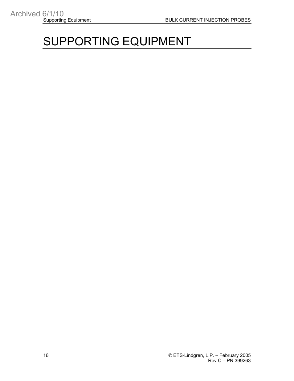 Supporting equipment, Archived 6/1/10 | ETS-Lindgren 95252-1 Bulk Current Injection Probes (Archived) User Manual | Page 20 / 22