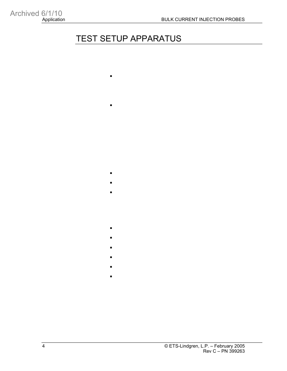 Test setup apparatus, Archived 6/1/10 | ETS-Lindgren 95252-1 Bulk Current Injection Probes (Archived) User Manual | Page 8 / 22