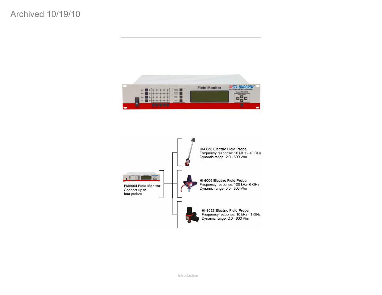 0 introduction | ETS-Lindgren FM5004 Field Monitor (Archived) User Manual | Page 11 / 115