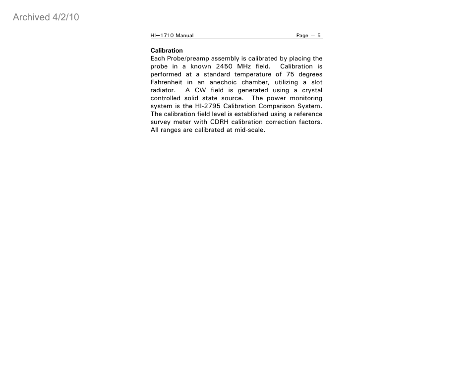 Archived 4/2/10 | ETS-Lindgren HI-1710 Microwave Measurement System (Archived) User Manual | Page 10 / 61