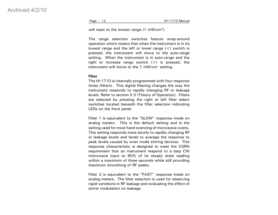 Archived 4/2/10 | ETS-Lindgren HI-1710 Microwave Measurement System (Archived) User Manual | Page 17 / 61