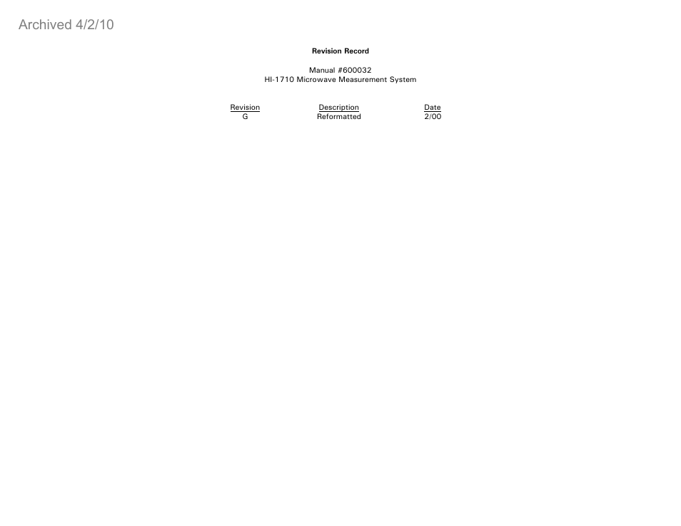 Archived 4/2/10 | ETS-Lindgren HI-1710 Microwave Measurement System (Archived) User Manual | Page 2 / 61