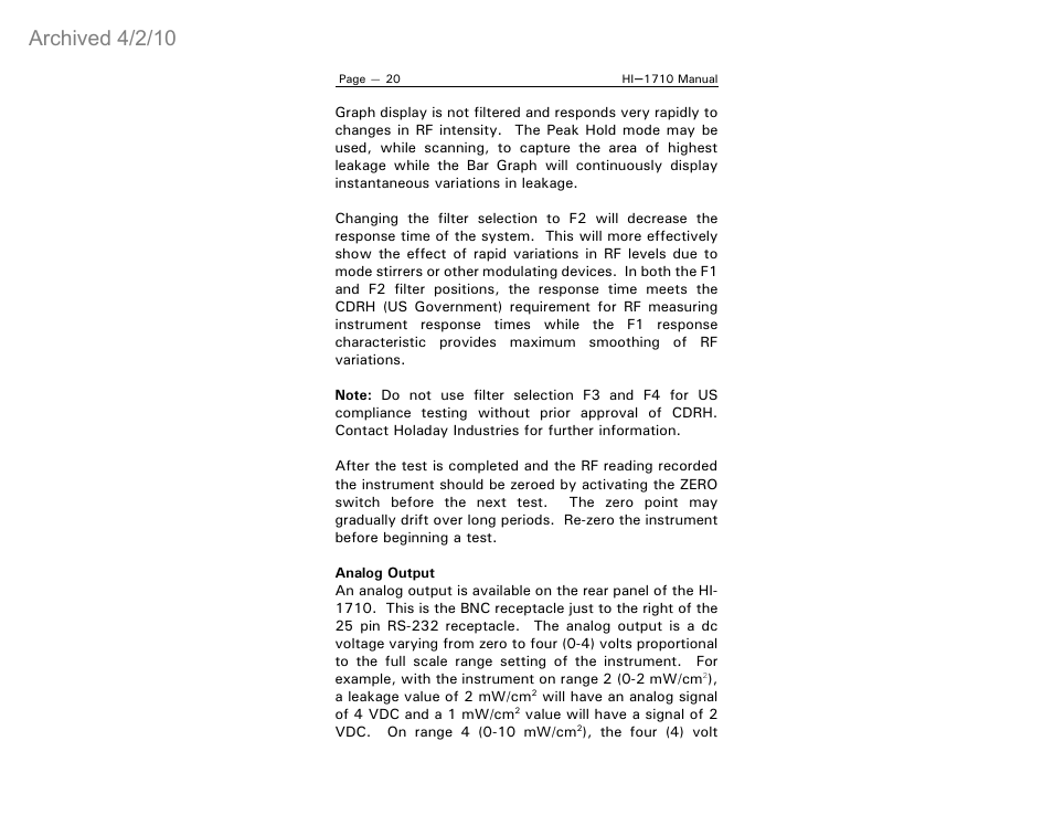 Archived 4/2/10 | ETS-Lindgren HI-1710 Microwave Measurement System (Archived) User Manual | Page 25 / 61