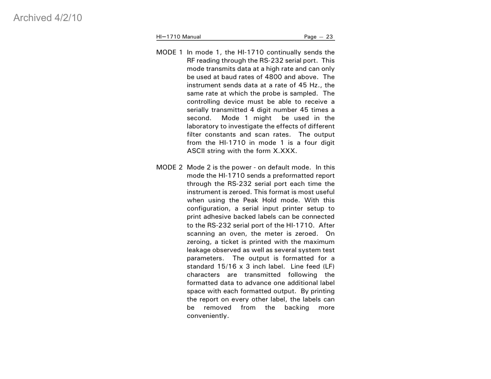 Archived 4/2/10 | ETS-Lindgren HI-1710 Microwave Measurement System (Archived) User Manual | Page 28 / 61