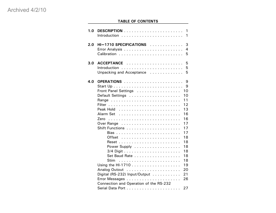 Archived 4/2/10 | ETS-Lindgren HI-1710 Microwave Measurement System (Archived) User Manual | Page 3 / 61