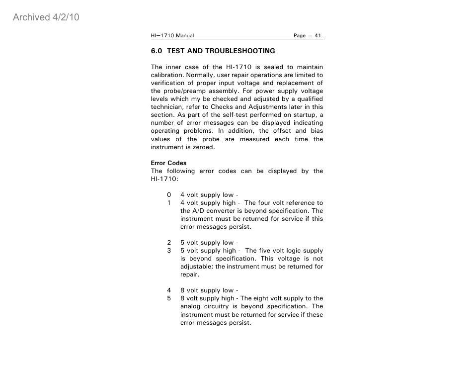 Archived 4/2/10 | ETS-Lindgren HI-1710 Microwave Measurement System (Archived) User Manual | Page 46 / 61